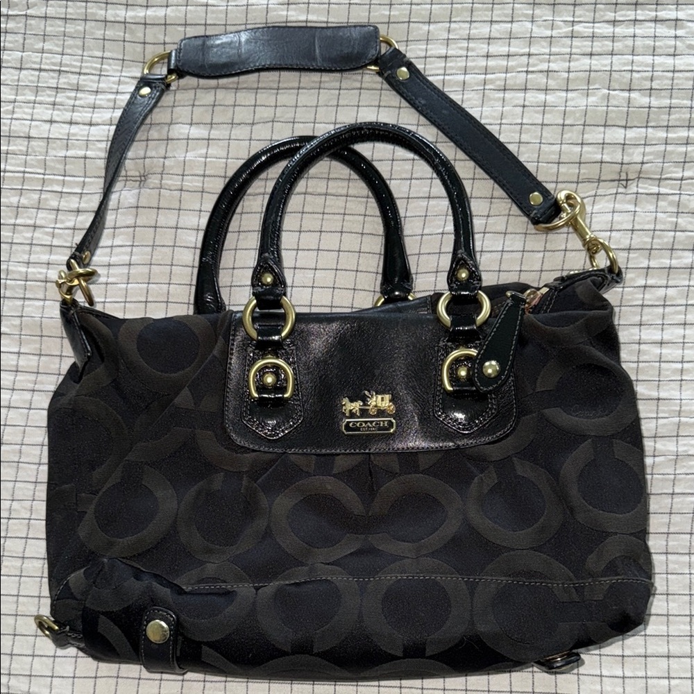 Coach Black Shoulder Bag with Gold Accents